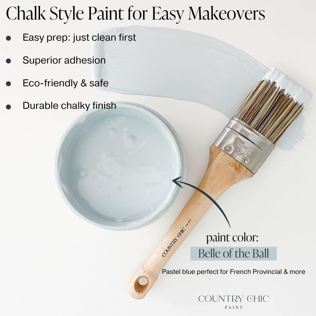 Chalk Style Paint + Paint Brush Bundle - for Furniture, Home Decor, Crafts (Color: Belle of the Ball [quart - 32 oz] - Light Blue)