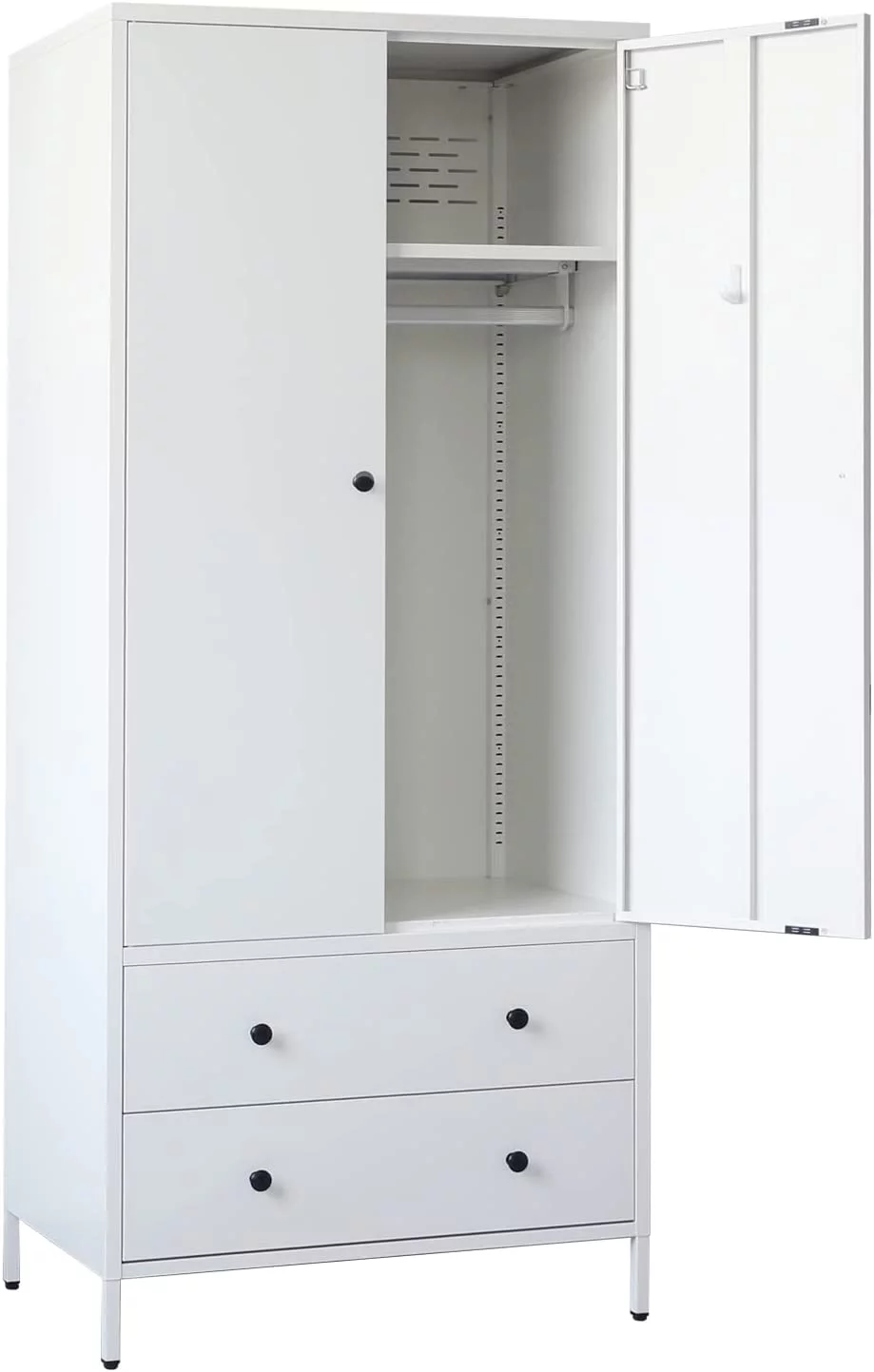 WANHUI Metal Storage Wardrobe with Hanging Rod, Armoire with 2 Doors and 2 Drawers，Steel Wardrobe Closet for Home, Office 74