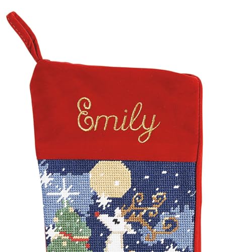Lillian Vernon Santa Personalized Heirloom Christmas Needlepoint Stocking Stocking, 100% Wool, 9.5