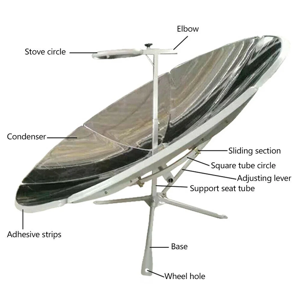 1800W Solar Cooker Stoves ,Parabolic Portable Magnesia Camping Outdoor 1.5m Diameter (700-1000°C)