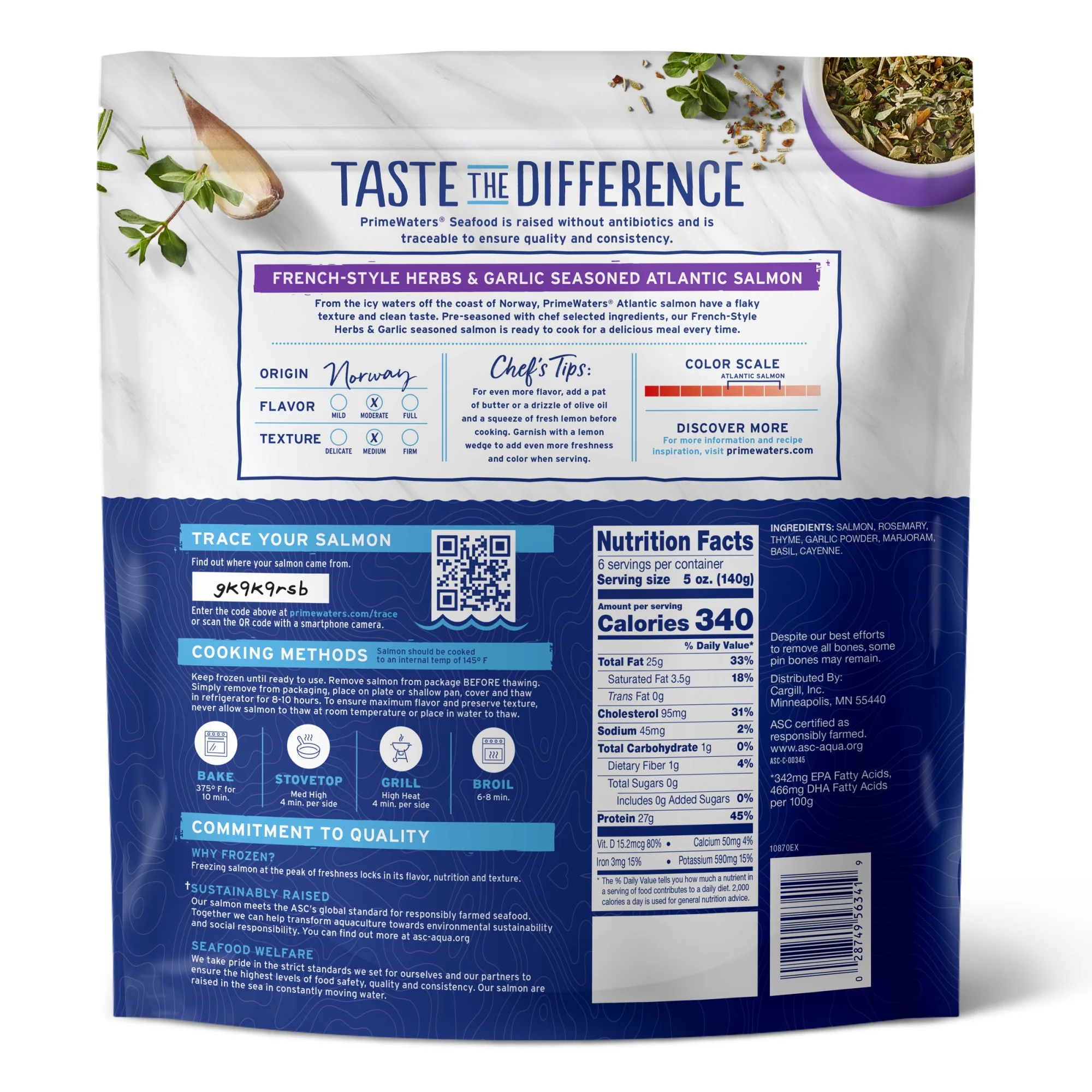 PrimeWaters French-Style Herbs & Garlic Atlantic Salmon, Frozen 30 oz (6 Count, 5 oz Portions)