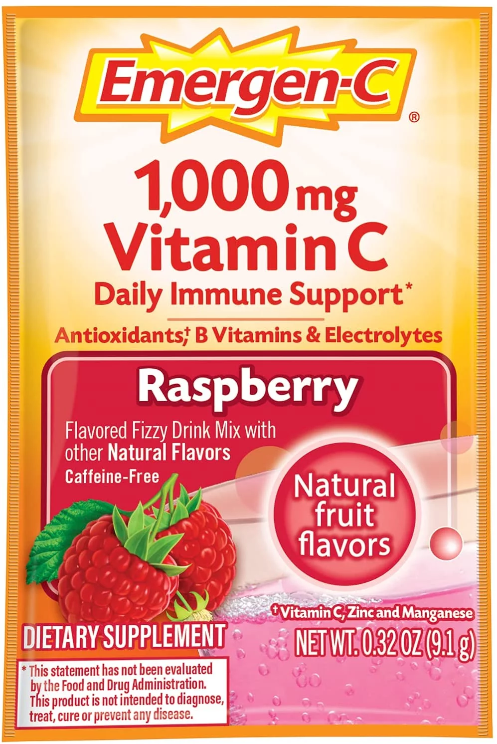 Alacer Emergen-C Vitamin C Raspberry - 1,000 Mg - 30 Packets