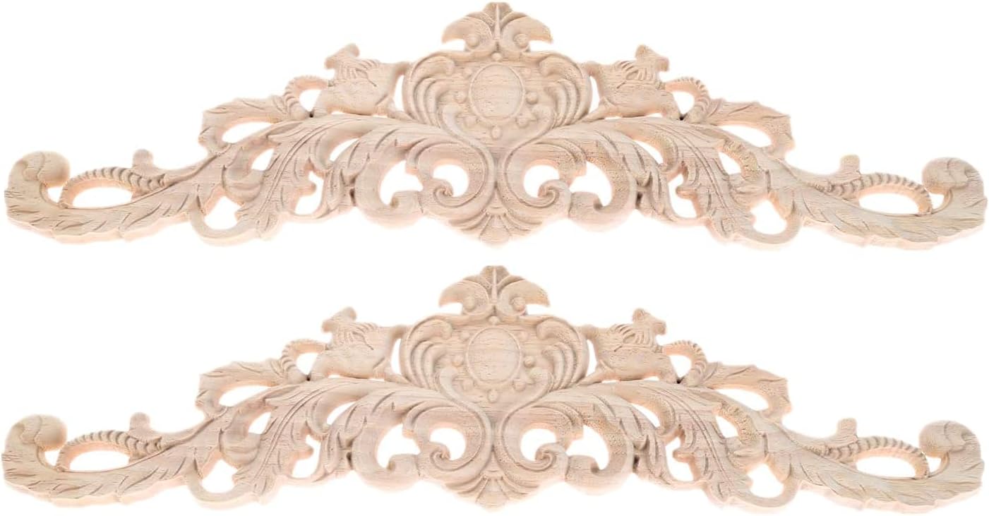 2-Pack Wood Carved Long Onlay, Decorative Appliques for Furniture Door Cabinet Unpainted Frame Door Decor Home Furniture Applique Corner Decorations (40x11cm/15.7x4.3inches)