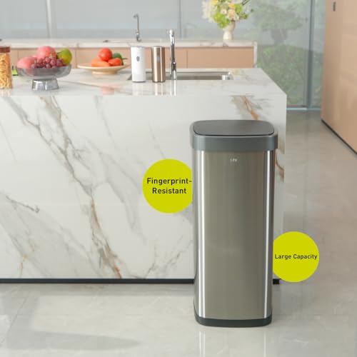 EKO Deluxe Mirage-T 50 Liter / 13.2 Gallon Touchless Rectangular Motion Sensor Trash Can, Matte Stainless Steel Finish