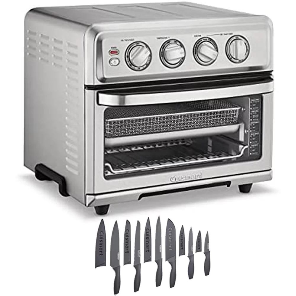 Cuisinart TOA-70 AirFryer Toaster Oven with Grill Stainless Steel Bundle with Cuisinart 12 Piece Ceramic Coated Cutlery Set Matte Black