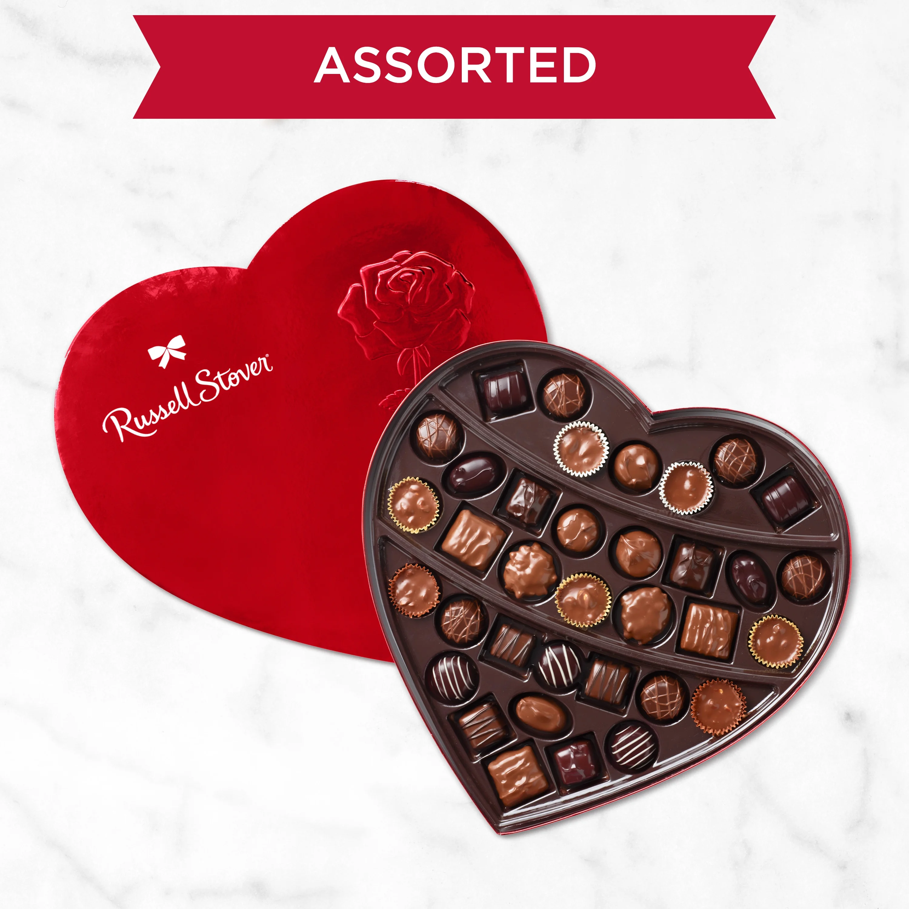 RUSSELL STOVER Valentine's Day Red Foil Heart Assorted Milk & Dark Chocolate Gift Box, 20.1 oz. (35 pieces)