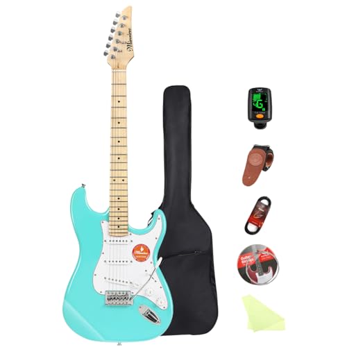 39 Inch Electric Guitar, Full Size Solid Body S-S-S Pickups 6 Strings Beginner Guitar Kit With Gig Bag, Strap, Tremolo Arm, Cable & Picks MS100 (Green1)