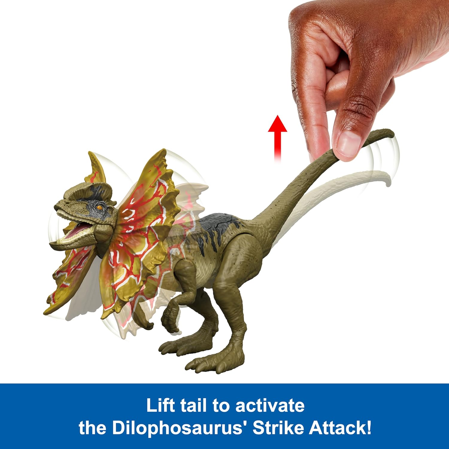 Mattel ​Jurassic World Strike Attack Dilophosaurus Dinosaur Action Figure Toy with Single Strike Action, Movable Joints, Physical & Digital Play​