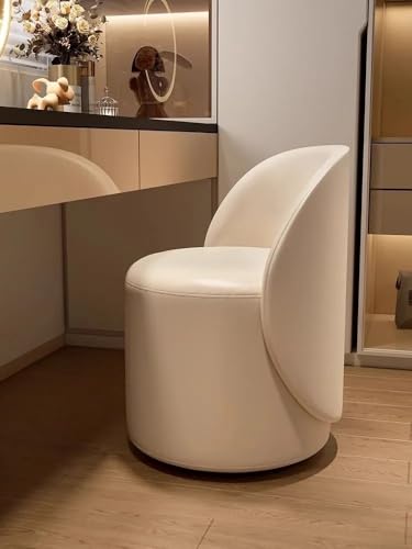 PU Leather Upholstered Dressing Stool, Vanity Stool with 360° Rotatable Base, Wood Frame Vanity Chair, Round Ottoman Foot Stool for Bedroom, Living Room, Entryway, Offices(Brown)