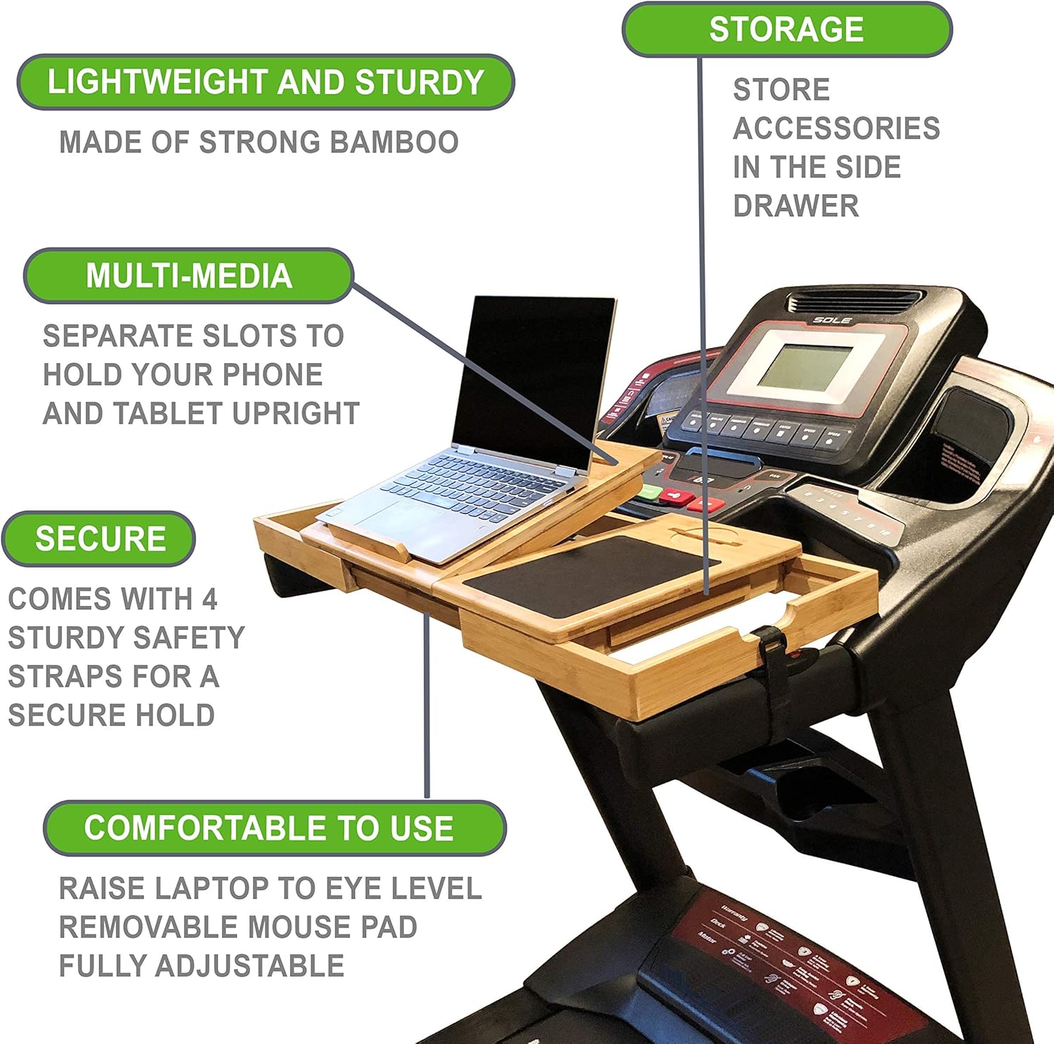 SmartFitness Universal Treadmill Desk, Treadmill Laptop Holder, Treadmill Laptop Stand, Treadmill Laptop Desk, Treadmill Desk Attachment, Laptop Mount, Computer Stand for Treadmill (Patent Pending)