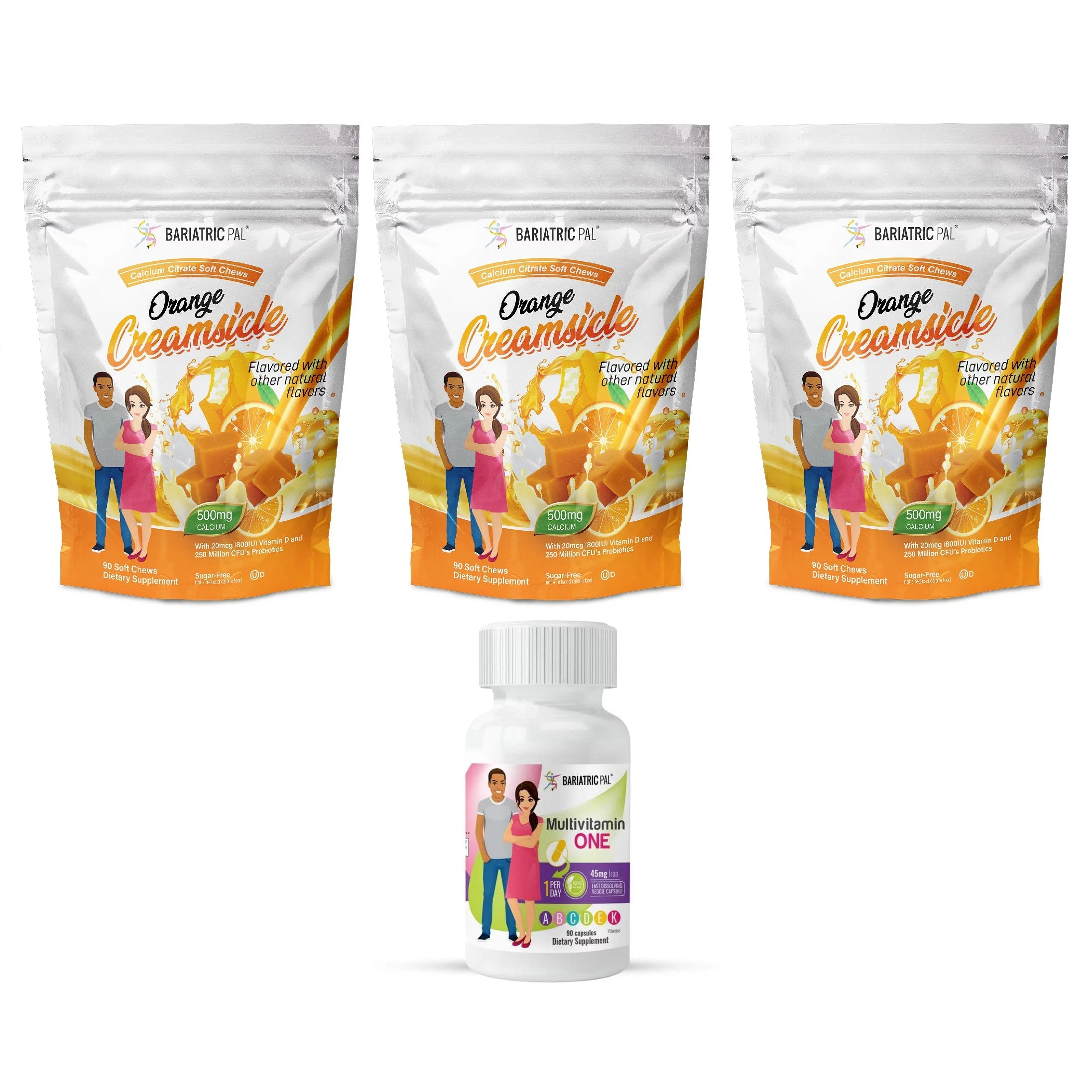 Duodenal Switch Vitamin Pack - Capsules Size: 3-Month Supply, BariatricPal Multivitamin ONE: Capsule with 45mg Iron, BariatricPal Calcium Citrate Soft Chews: Orange Creamsicle