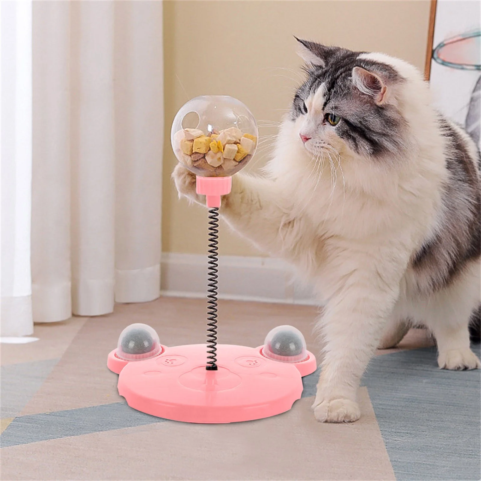 Cat Treat Dispenser, 2025 New Treat Dispensing Dog Toys, Interactive Pet Toy, Multifunctional Slow Feeder Leaking Treats Ball Pet Feeder Toy with Peppermint Balls