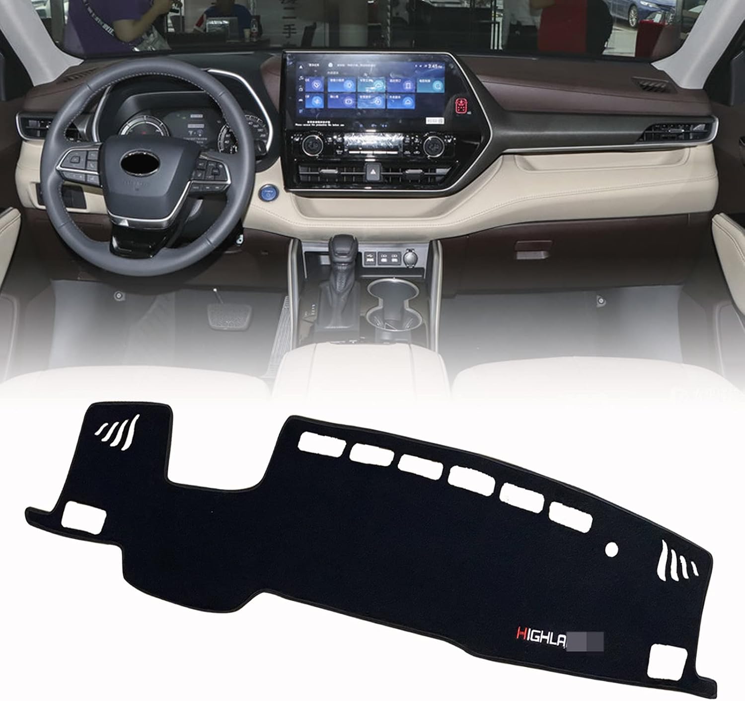 PGTOPONE Custom Fit Dashboard Black Center Console Cover Dash Mat Protector Sunshield Cover Pad Carpet Compatible with Toyota Highlander 4th Generation 2021 2022（HUD Style）