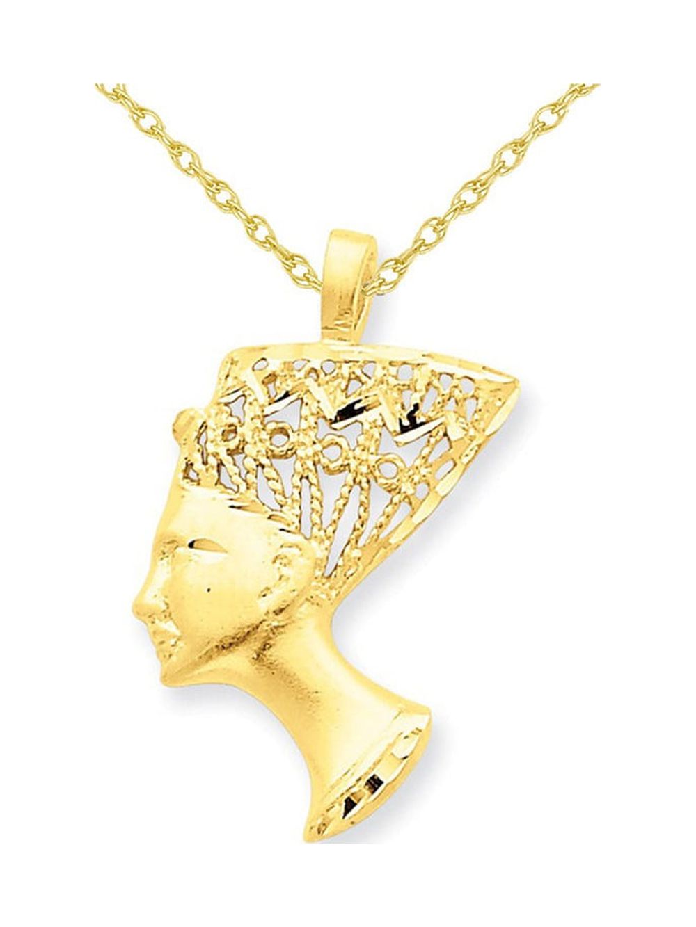14K Yellow Gold Egyptian Nefertiti Charm Pendant Necklace with Chain