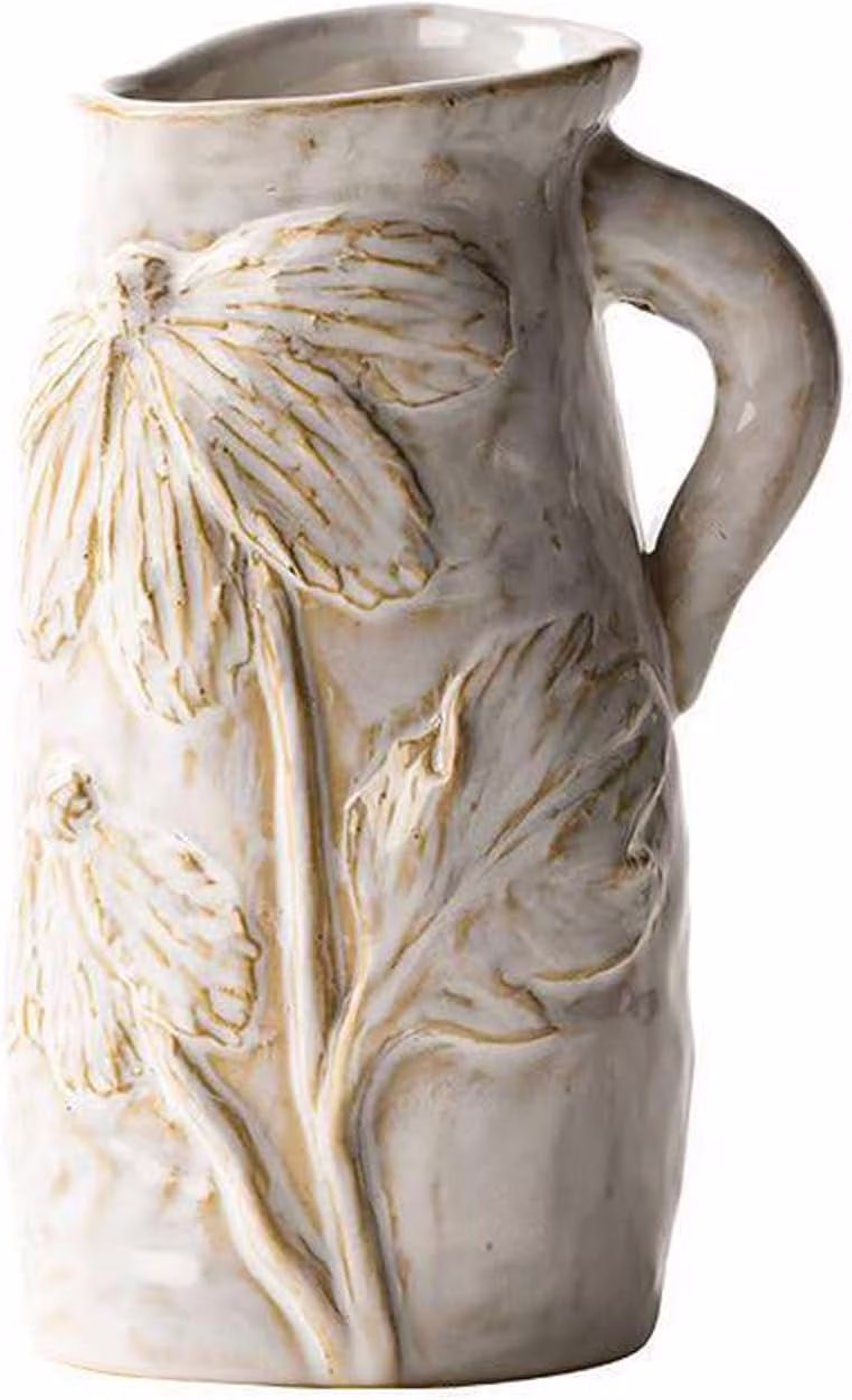 White Ceramic Vase with Handle, Boho Style