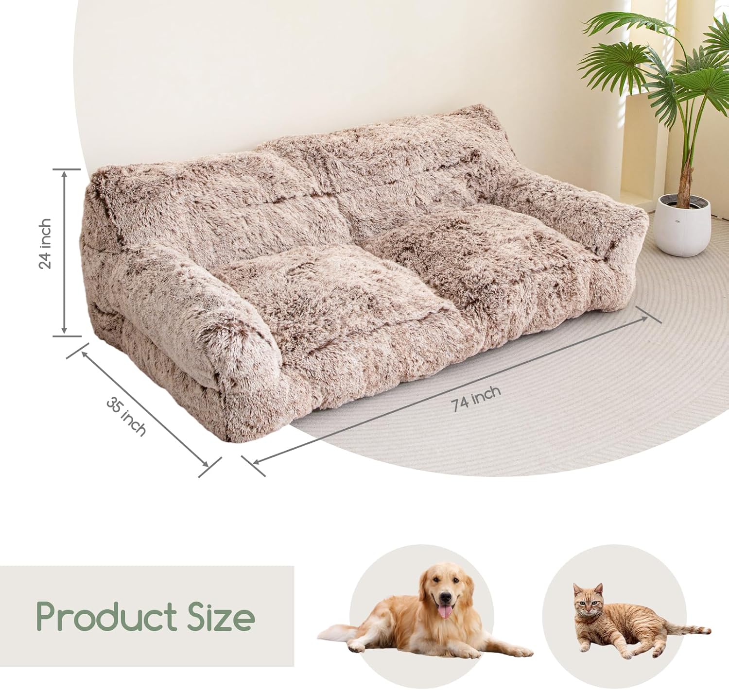 HIGOGOGO Giant Human Dog Sofa Bed, Big Comfy Floor Sofa Couch for Pet Families with Foam Chunk Supportive Mat, Fluffy Faux Fur Orthopedic Dog Bed for Human, Snow Coffee