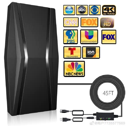 TV Antenna- Amplified Digital TV Antenna Indoor 420 Miles Range-Support 4K 1080p Fire tv Stick and All Older TV's- Smart Switch Amplifier Signal Booster-30ft Coax HD TV Cable Pack of 2