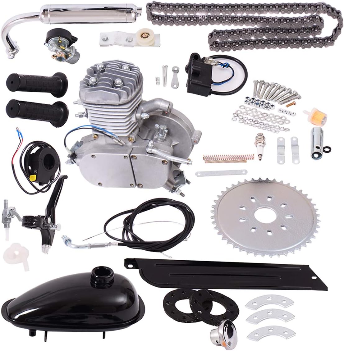 Goplus Bicycle Motor Kit 80cc 2-Stroke Bike Gasoline Motorized Gas Engine Bike Motor Kit (Black)