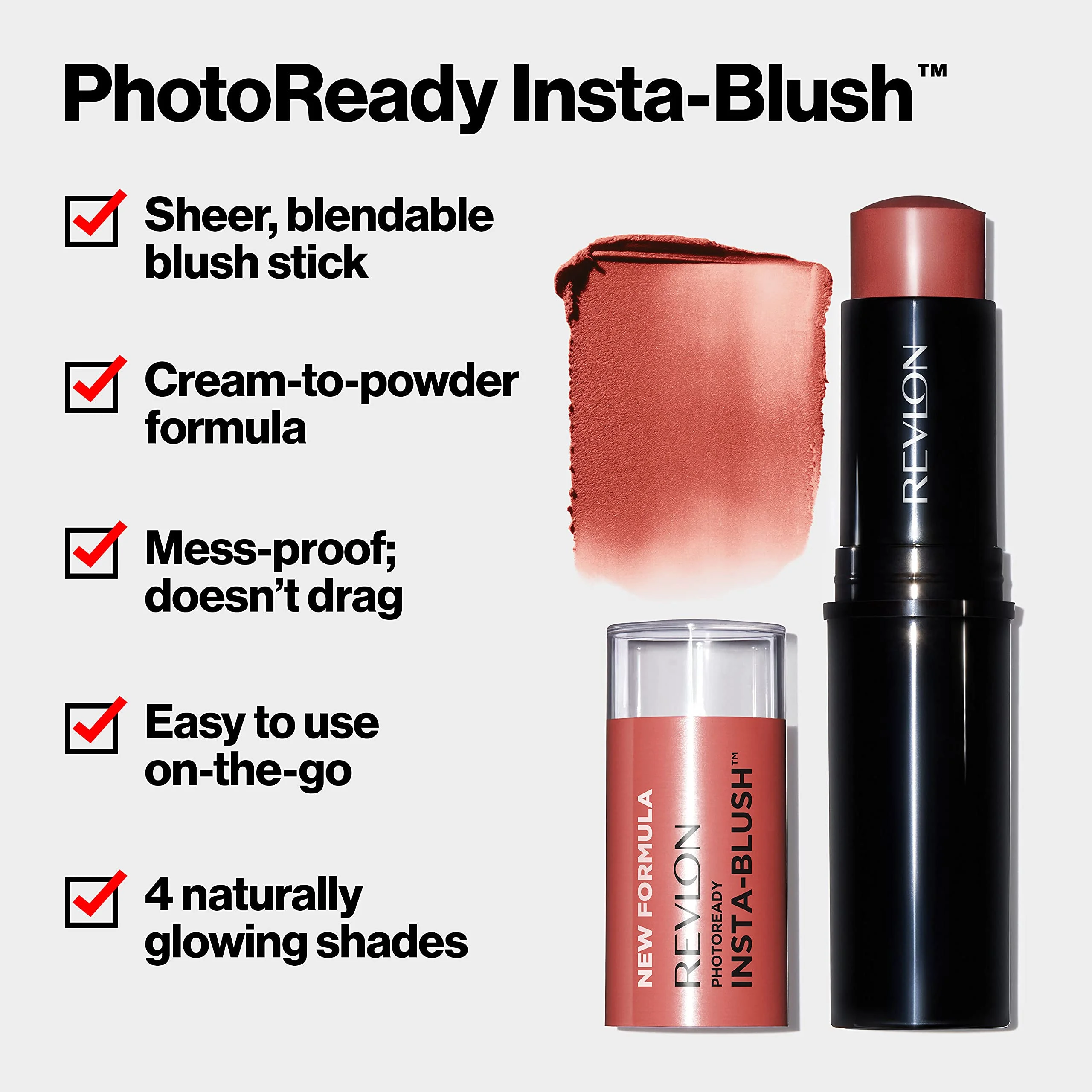Revlon Blush Stick, Photoready Insta-Blush Face Makeup With Cream To Powder Formula, High Impact Color, Moisturizing Creamy Formula, 300 Rose Gold Kiss, 1.15 Oz