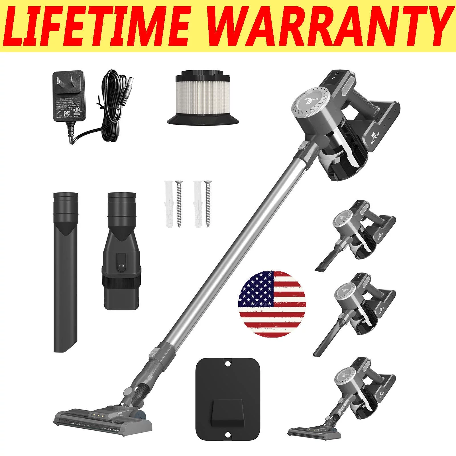 Bowoshen Cordless Stick Vacuum Cleaner with LED Light for Pet Hair Car Pet Hard Wood Floor and 2000mAh Rechargeable Battery