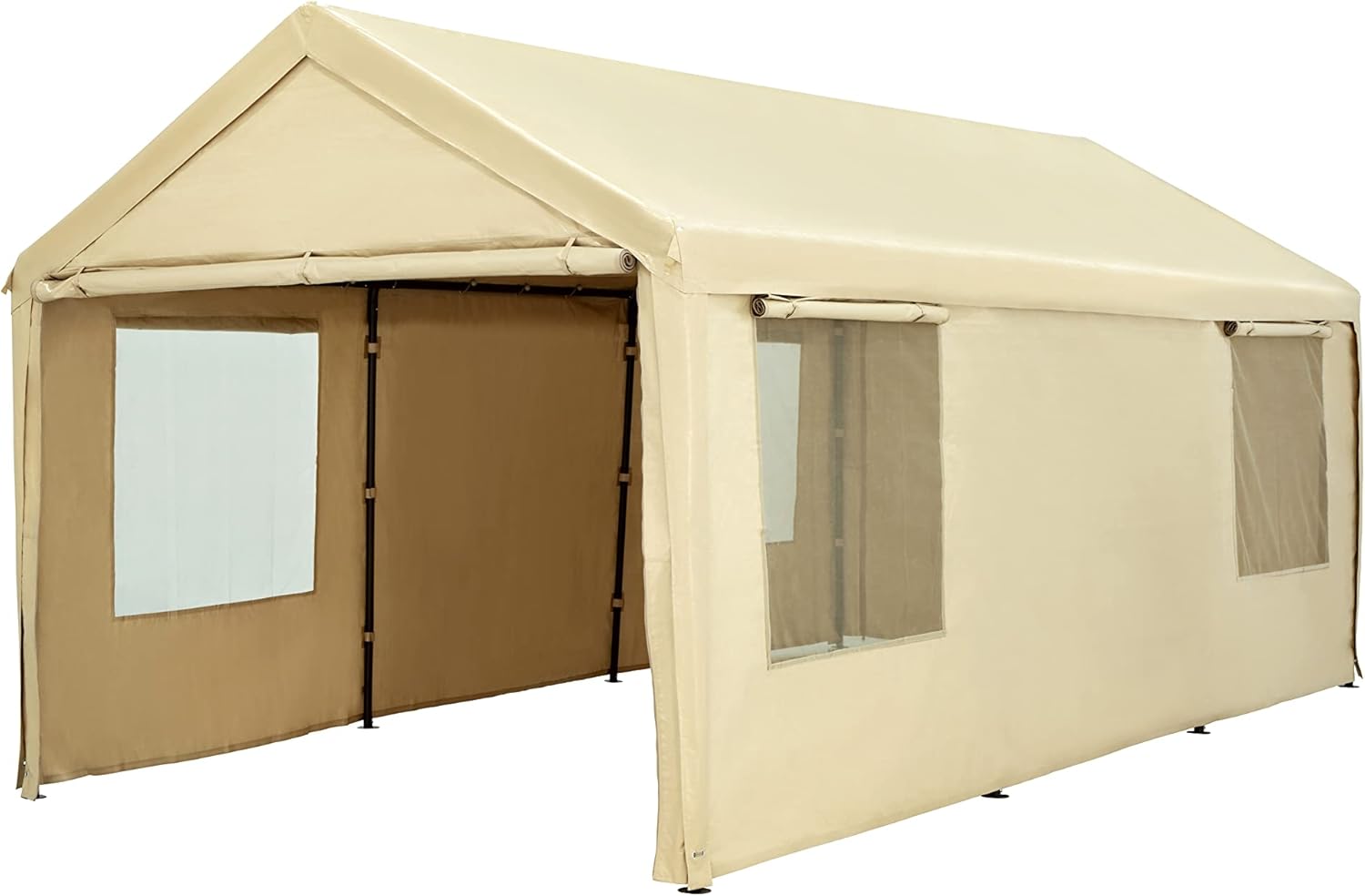 Carport, 10 x 20 ft Heavy Duty Carport with Ventilated Windows, Portable Garage with Removable Sidewalls & Doors, All-Season Car Canopy for Auto, Truck, Boat, SUV, Beige