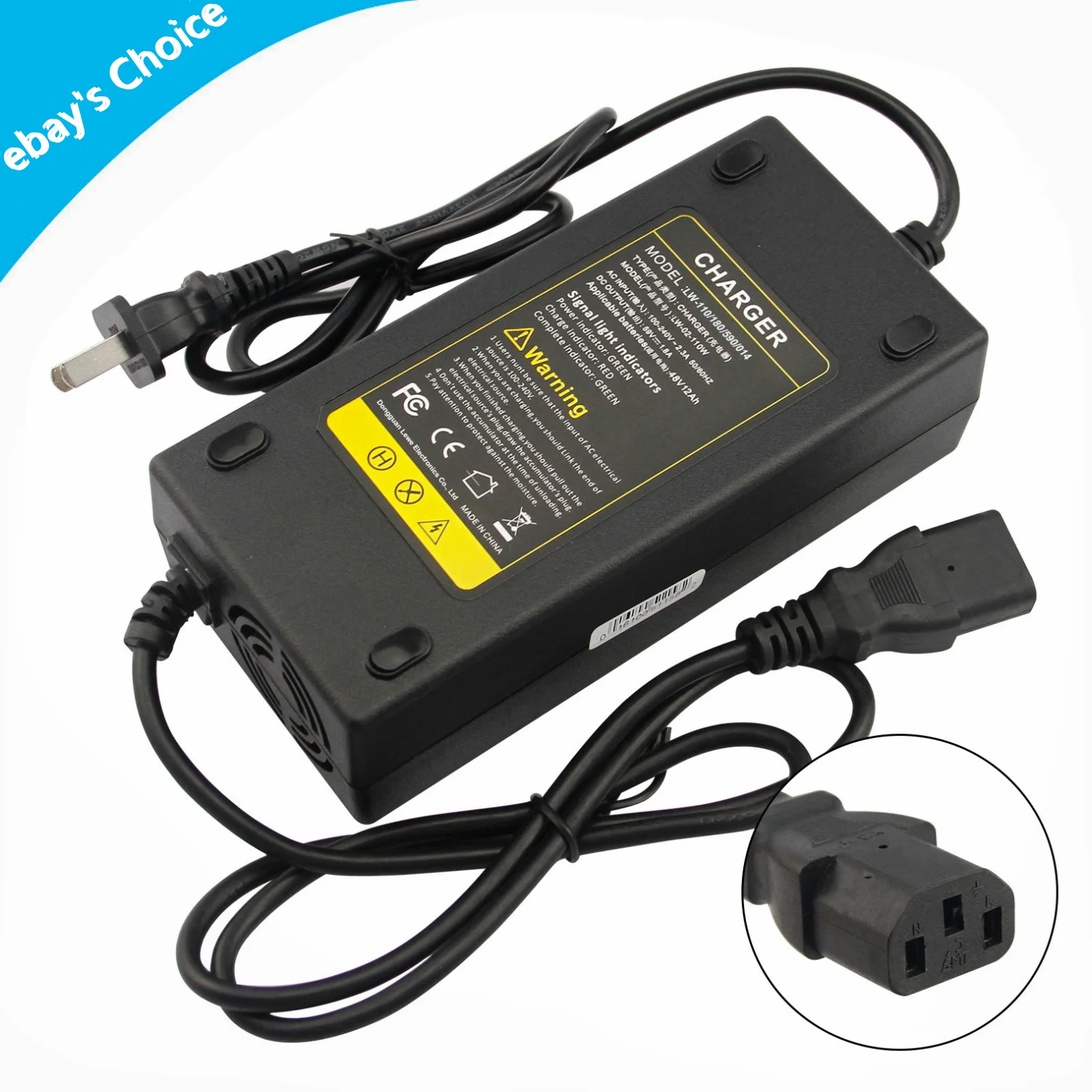 48V 1.8A Electric Scooter E-Bike Balance Bicycle Battery Charger 3 Holes Plug