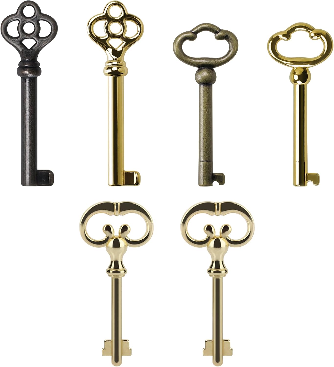 Universal Replacement Skeleton Keys Kit,Skeleton Key Set Reproduction for Antique Dresse,Chinese Cabinet,Antique Furniture and Old Style Cabinets or Doors(Set of 6 Keys)