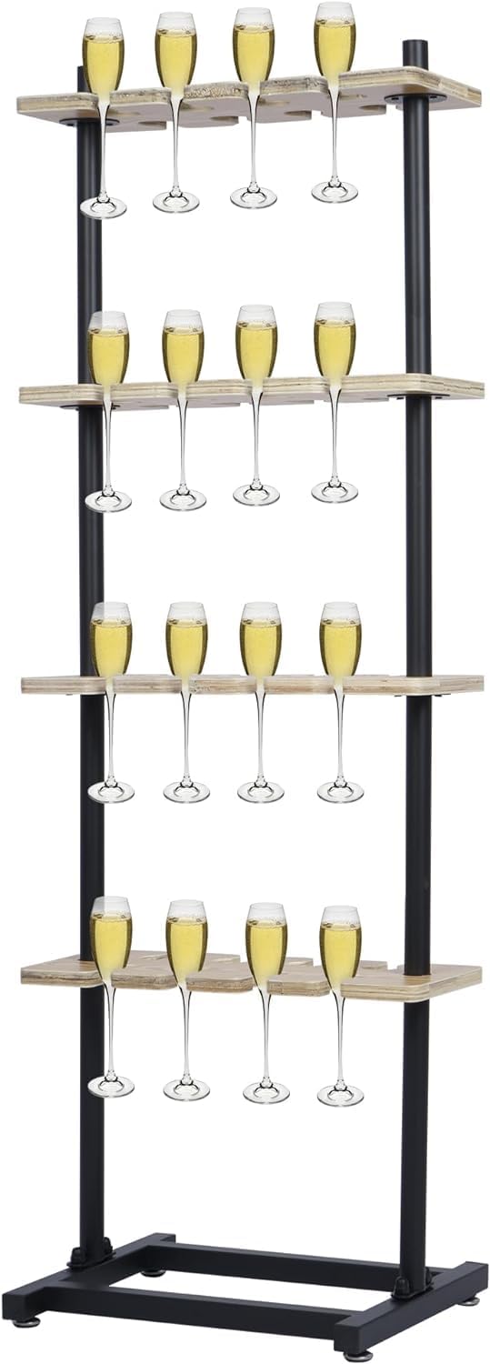 ikare Champagne Wall,Champagne Wall Holder for Party 50, 4 Tiers Wooden Champagne Wall Stand, 32 Champagne Glass Stemware Rack for Wedding,Birthday and Party