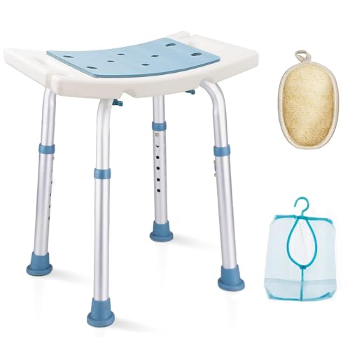 Shower Stool with Unique Heavy Duty Crossbar Supports, Shower Seat, Height Adjustable Shower Chair for Inside Shower/Bathtub, Bath Chair for Seniors and Disabled, Tool-Free, Capacity 500 lbs
