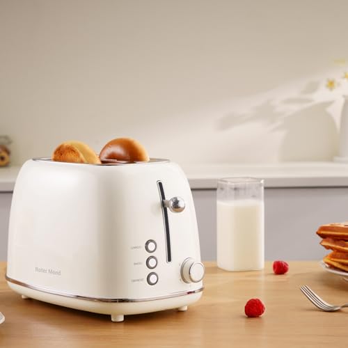 Roter Mond 2 Slice Toaster Retro Stainless Steel Toaster with Bagel, Cancel, Defrost Function and 6 Bread Shade Settings Bread Toaster, Extra Wide Slot and Removable Crumb Tray, ST028