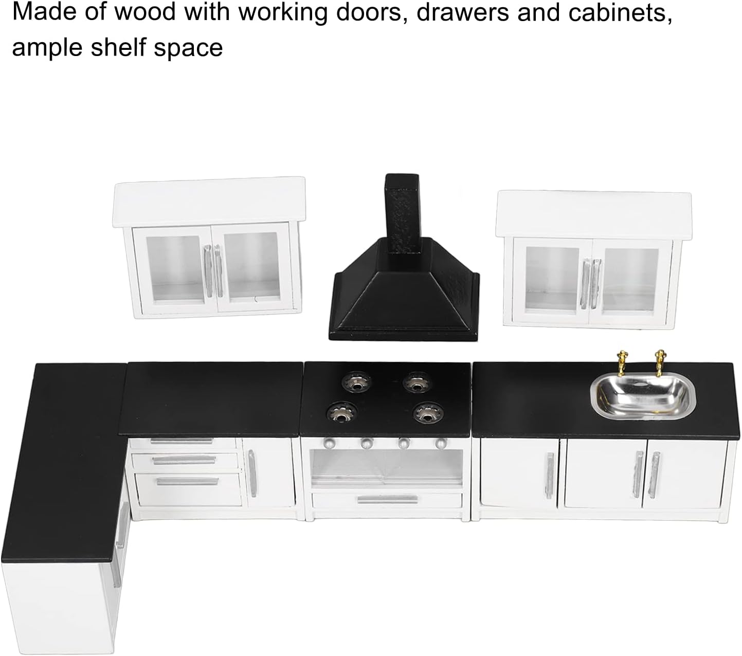 Keenso 1:12 Mini Dollhouse Kitchen Cabinet Set Simulation Life Scene Modern Wood Craftsmanship Dollhouse Decoration DIY