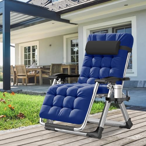 ABORON Zero Gravity Chair,Premium Outdoor Lawn Folding Lounge Chairs,Sturdy Adjustable Reclining Patio Chairs with Removable Cushion,Headrest & Tray