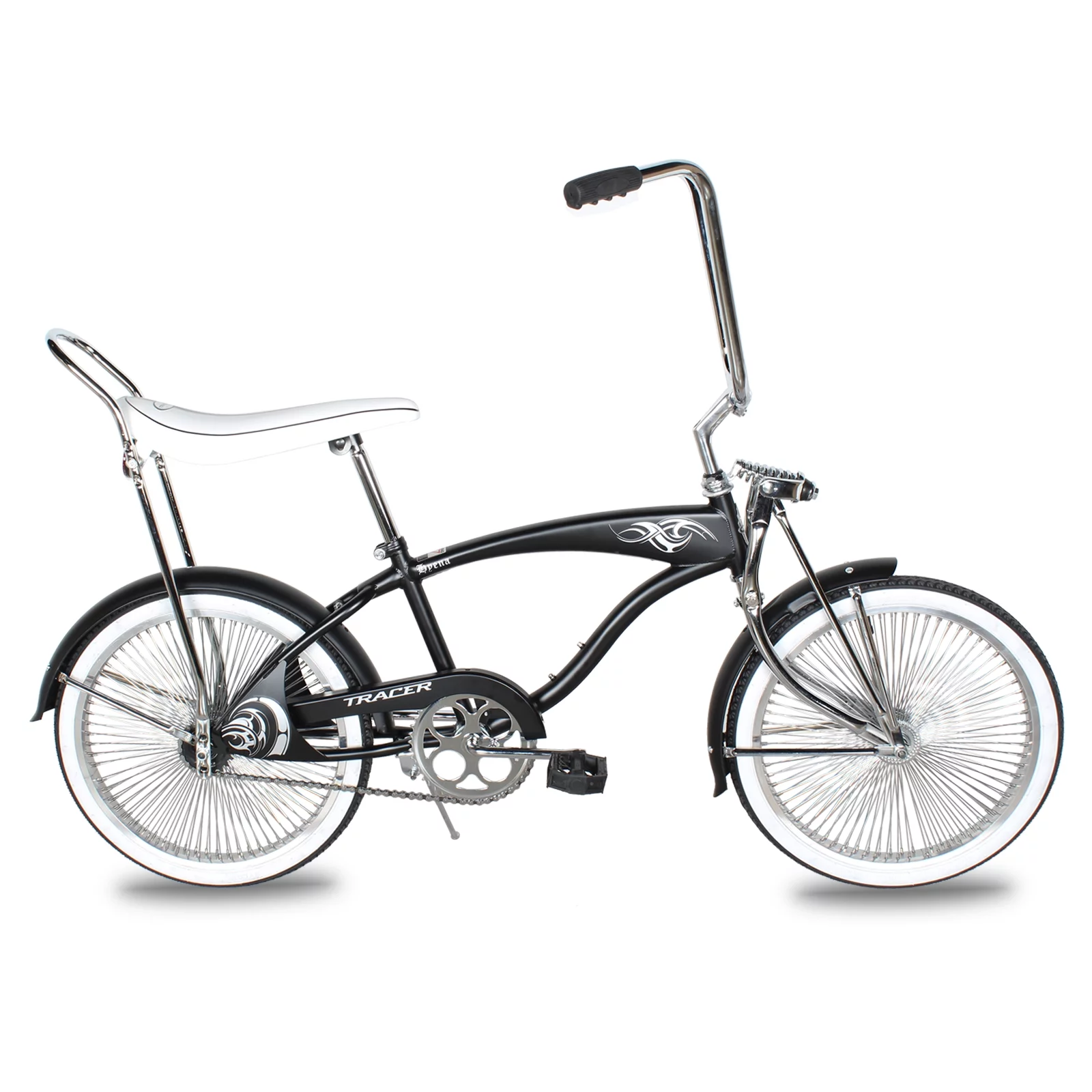 Tracer Hyena Classic Beach Cruiser Bike, City Bike, Lowrider Springer Fork Bike Retro Banana Seat,High Rise Handlebar, Coaster Brakes, 20 inch Wheels, 20X1.75 Fat Tire Matte Black - Radiant Selections