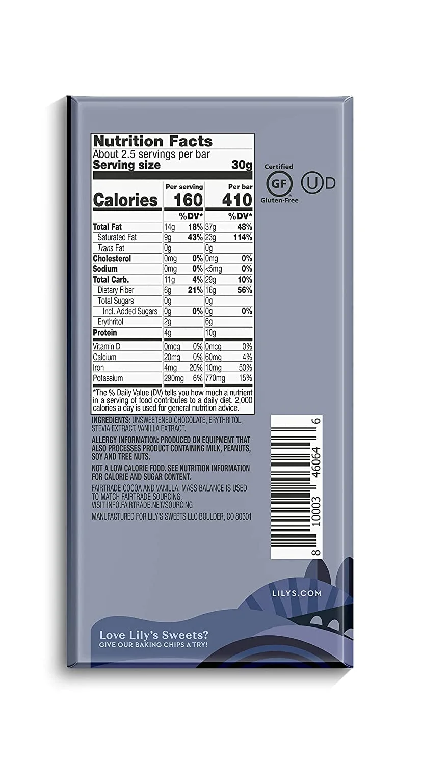 Lily's Sweets Intensely Dark Chocolate Bar 92% Cocoa 2.8 oz Pack of 3