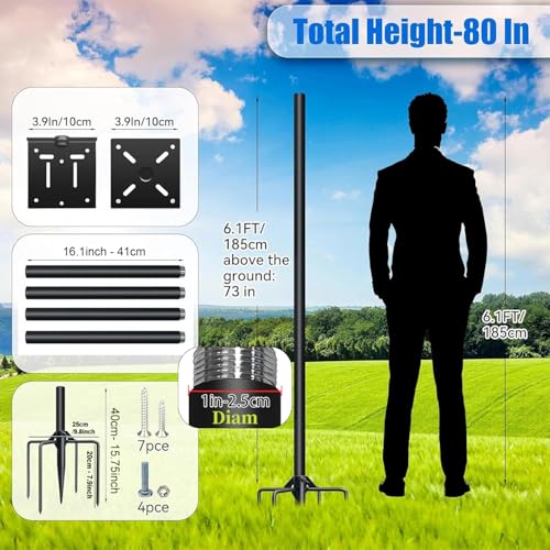 QwayHome 80In Bird House Pole, 1-Inch Dia 1.2mm Thicker Pole, Outdoor Birds Feeding Station for Wild Birds Watching, Bird Pole Mount Kit, Heavy Duty with 5-Prong Base, Adjustable Height