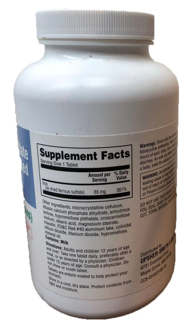 Upsher-Smith Ferrous Sulfate Enteric-Coated Dietary Supplement, 325 mg, 1000 Count