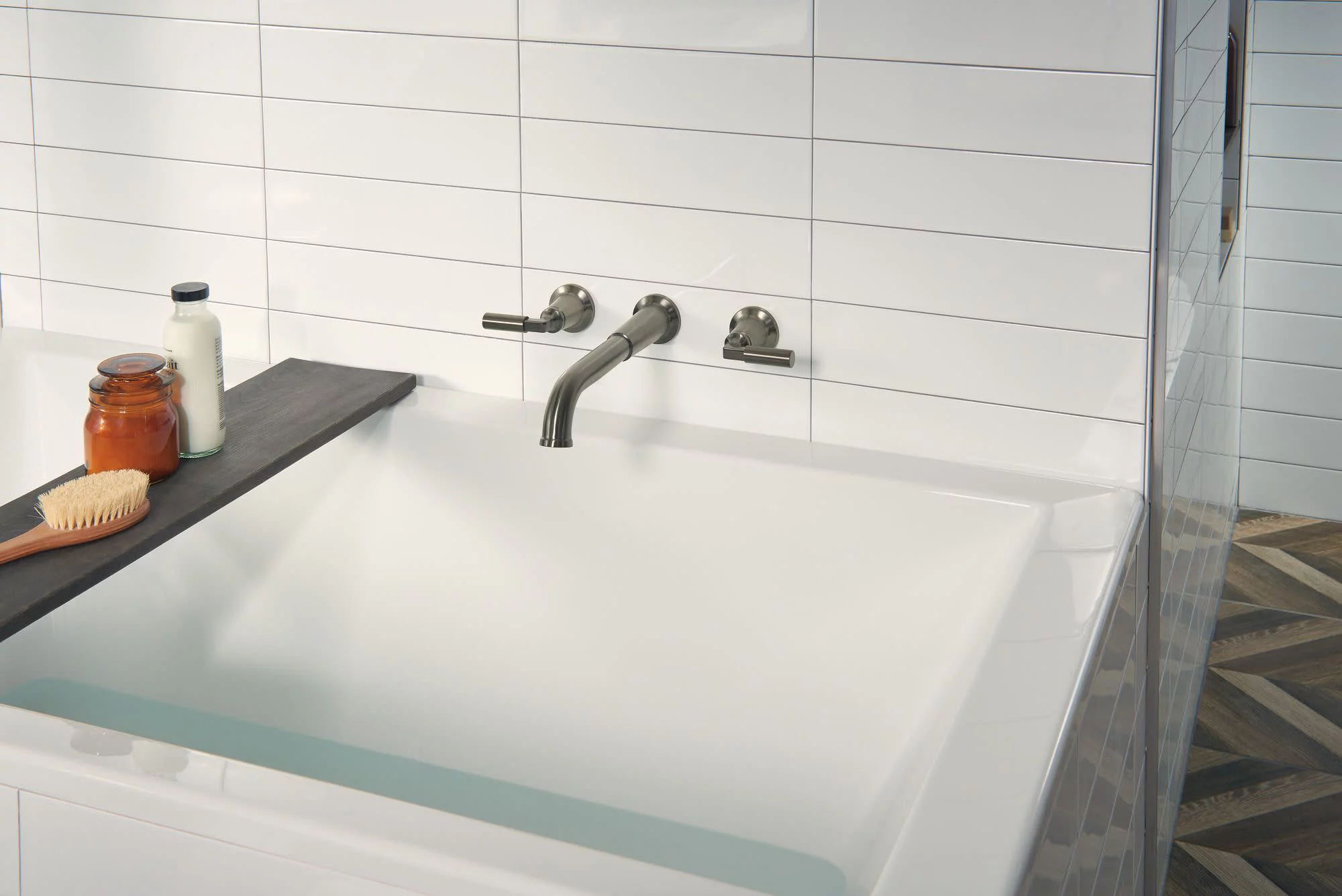 Delta T5748-Wl Bowery Double Handle Wall Mounted Tub Filler Trim - Nickel