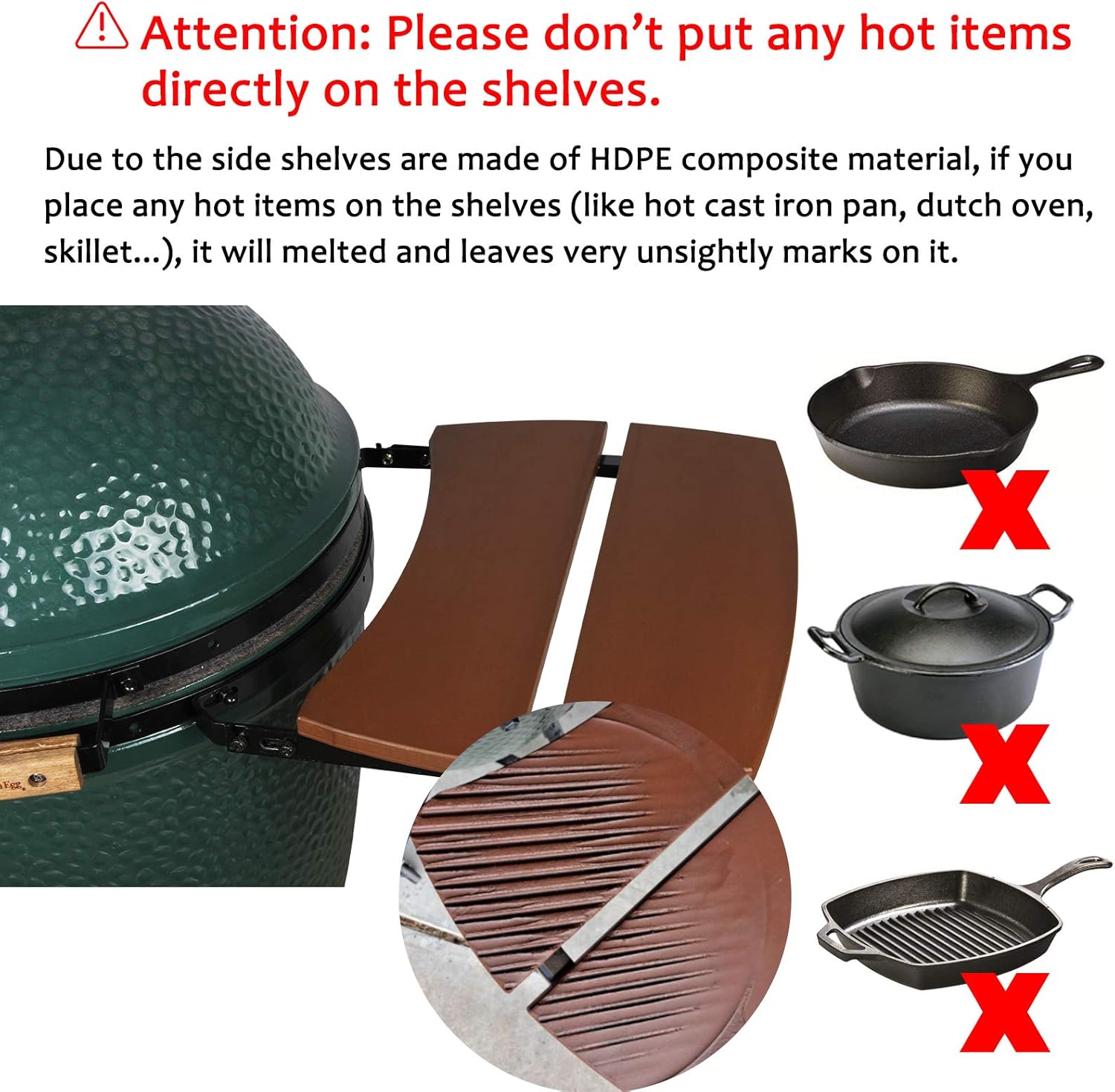 Dracarys Side HDPE Shelves for Medium Big Green Egg Parts Replacement Egg Mate BBQ Big Green Egg Accessories Fit Medium Big Green Egg- 2 Shelves Slats