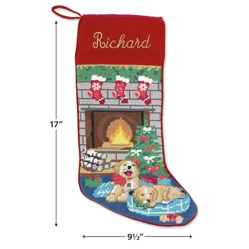 Lillian Vernon Santa Personalized Heirloom Christmas Needlepoint Stocking Stocking, 100% Wool, 9.5