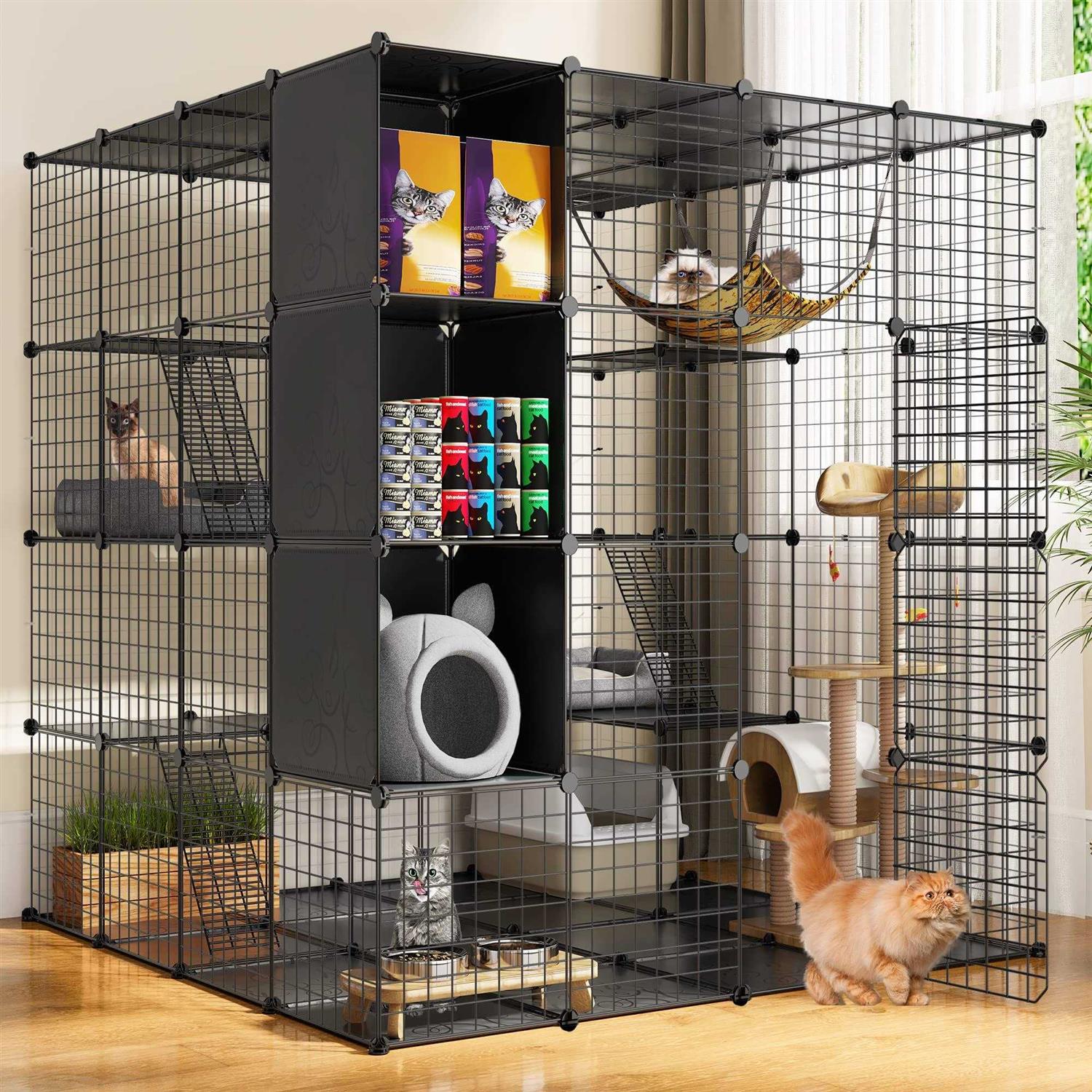 YITAHOME Cat Cage Indoor Large with Storage Cube DIY Catio Cat Enclosures Metal Cat Playpen with Hammock 1-4 Cats Tiers Cat - Pet Supplies online store
