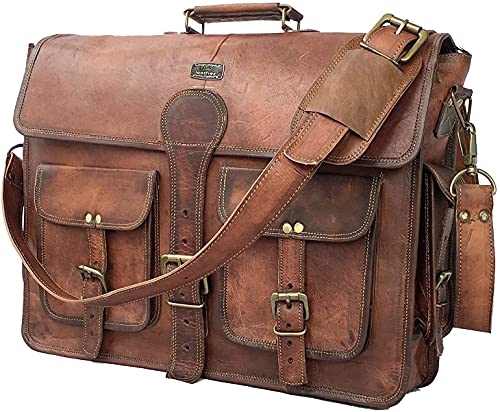 cuero Leather Messenger Bag for Men, 18 Inch Laptop Crossbody, Vintage Handmade Leather Shoulder Satchel Bag for Men, Full Grain Business Briefcase for Office/Work/Travel - Dark Brown