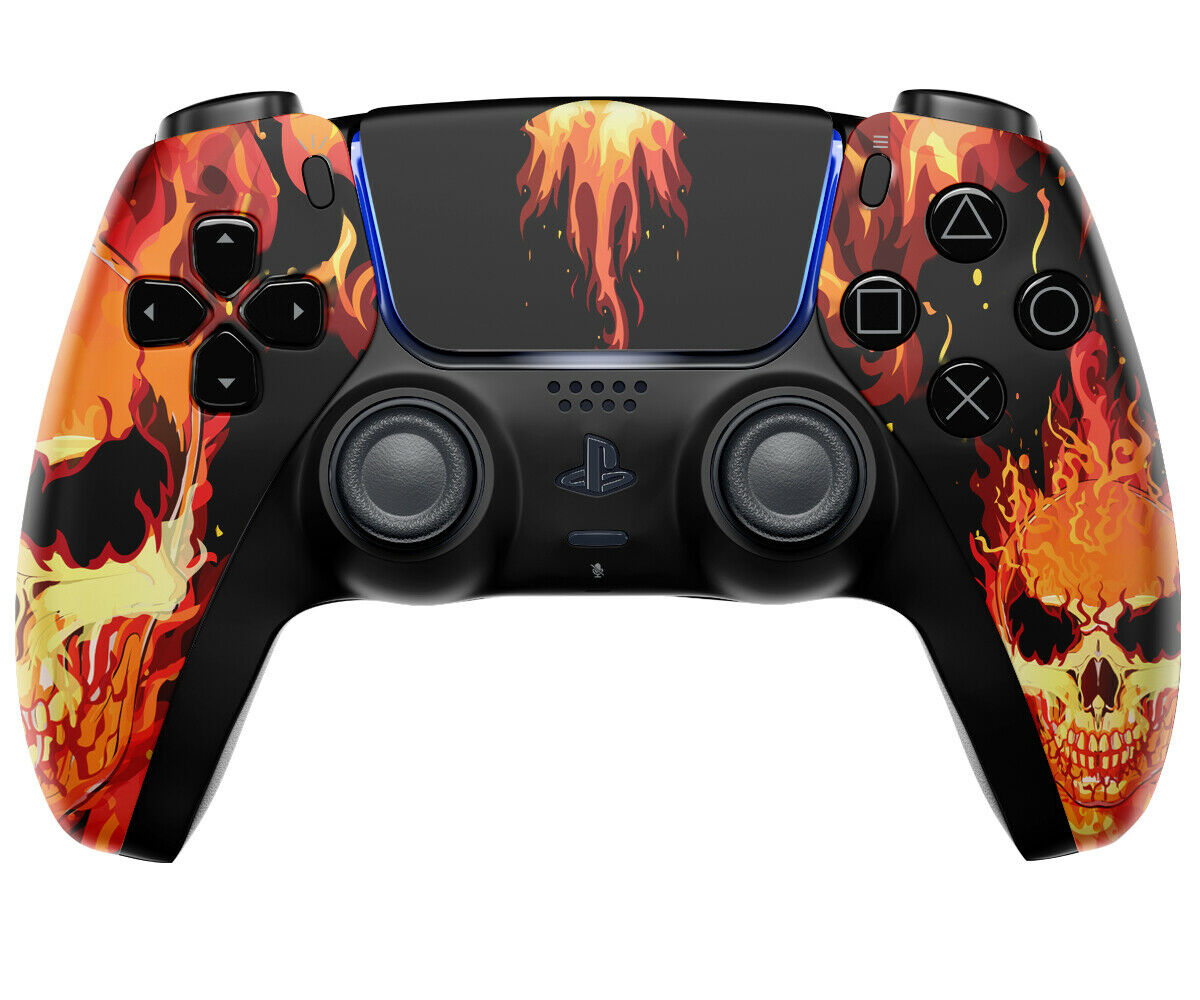 ModdedZone FIRE SKULL Custom UN-Modded Controller Unique Design for PS5 OEM OEM Authentic Controller