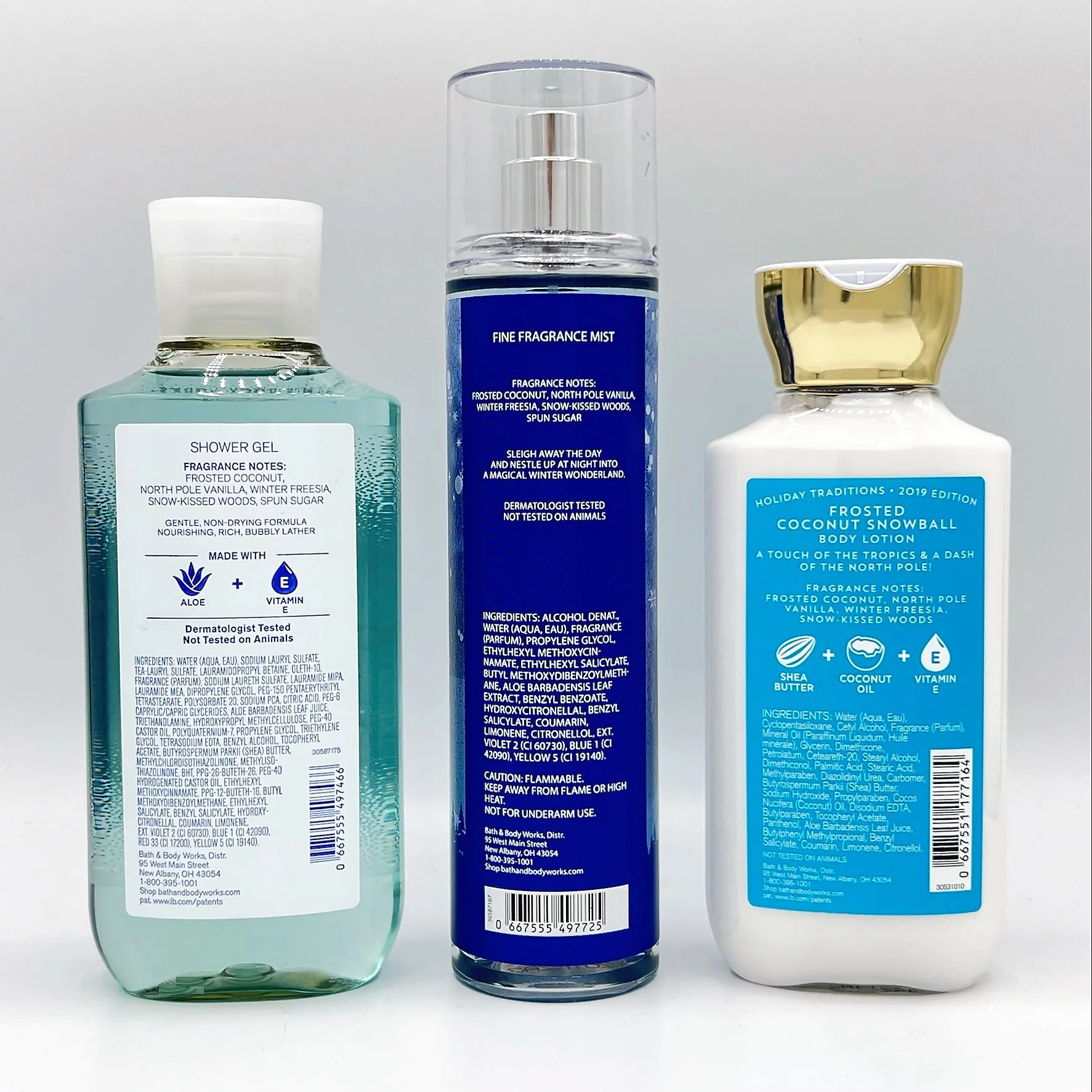 Bath and Body Works Frosted Coconut Snowball Shower Gel, Fine Fragrance Mist and Body Lotion Full Size 3-Piece Bundle