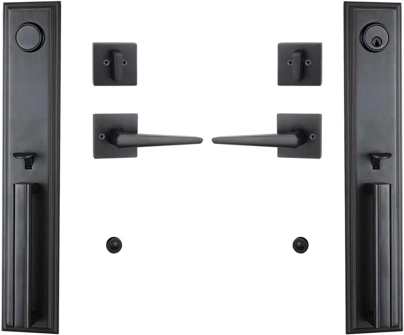 Double Door Handlset for Front Door in Aged Bronze Finish (Keyed Entry Handle and Dummy Hanlset Set)