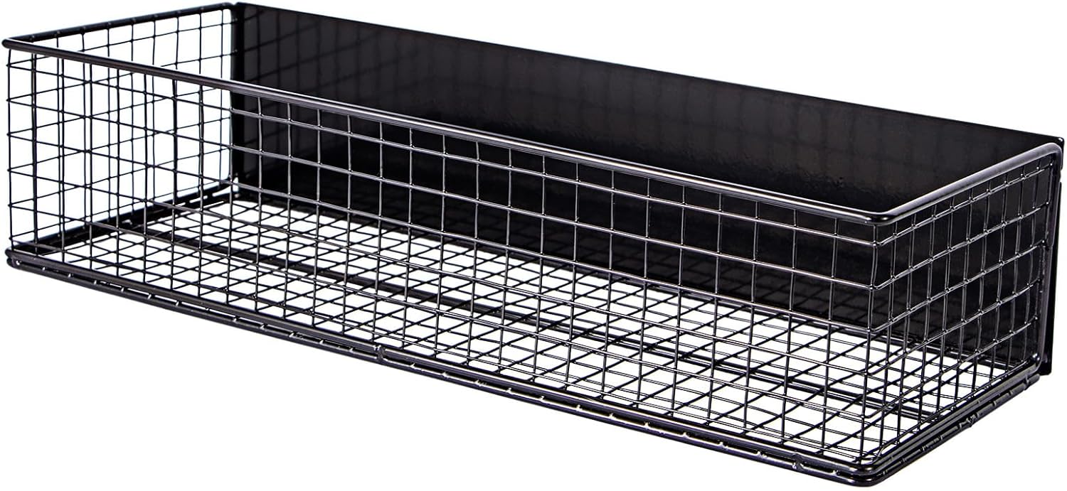 Magnetic Basket, Magnetic Shelf for Fridge, Wire Mesh Magnetic organizer Holder Accessories for Office Kitchen Classroom Storage, Black-High, 13.77