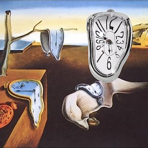 Melting Clock, Salvador Dali Clock,Melted Clock Alice in Wonderland Decor Funky Home Decor Surreal Desk Shelf Desk Melted Clock, Surface Design Drippy Clock for Living Room, Bedroom, Office