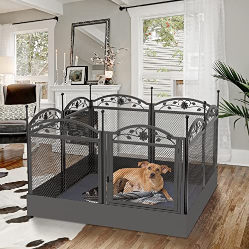 BingoPaw Dog Whelping Box Fence: Pet Indoor Metal Playpen Crate with Waterproof whelping pad - Heavy Duty Puppy Outdoor Exercise Play Pen with Door Portable Doggy Fencing Kennel for Camping Yard