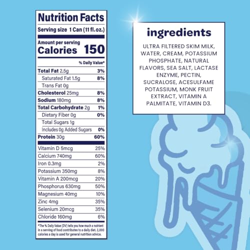 Nurri - 30g Protein Ultra Filtered Milk Shake – Vanilla - Lactose Free, Low Sugar, 150 Calories, 10 Vitamins and Minerals - 11 fl oz, 12 Cans