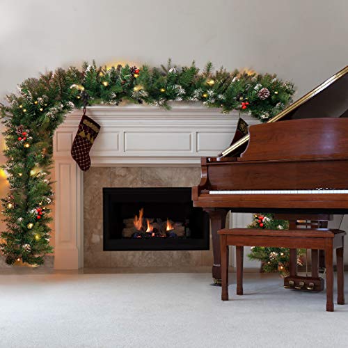 ANOTHERME 9 FT Pre-lit Christmas Garland Holiday Artificial Decor, Christmas Garland with Lights for Stairs Wall Door Indoor Outdoor Garland with Battery Operated Timer