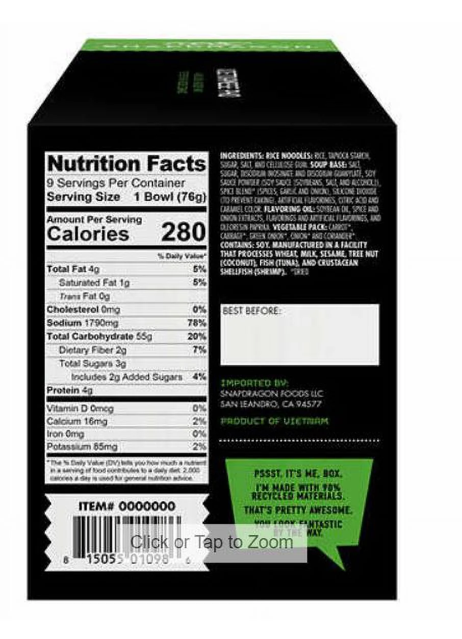 Snapdragon Vietnamese Pho, Beef, 2.7 oz, 9-count